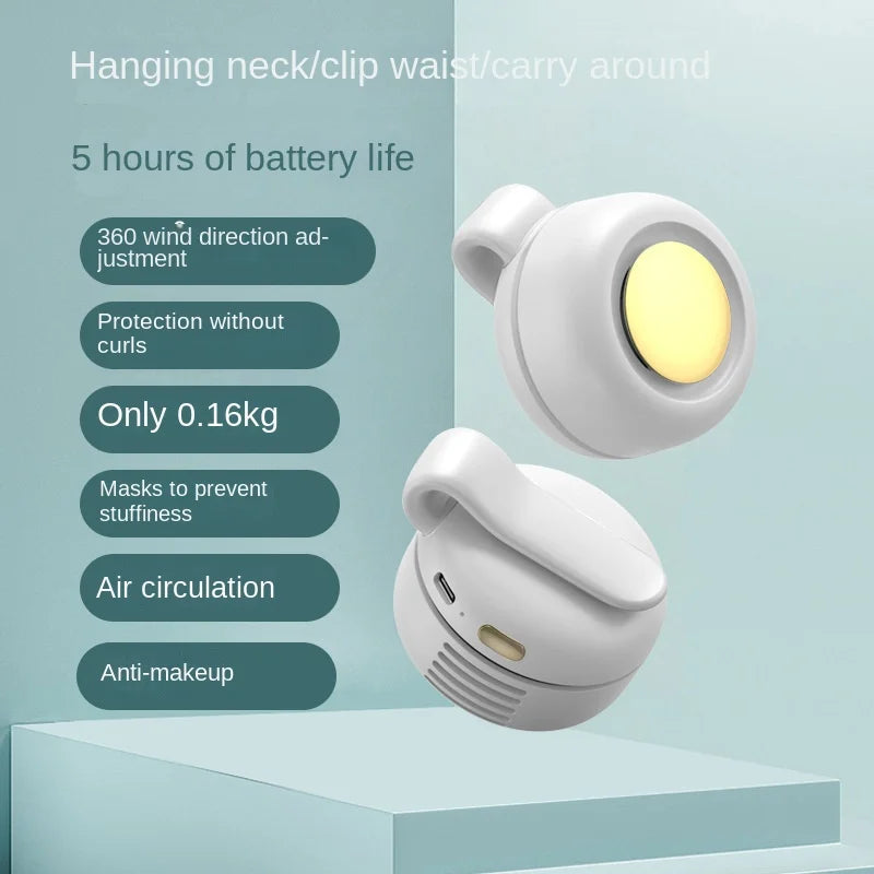 Portable Mini USB Clip-On Fan Plastic Waist Hanging Neck Travel Fan Low Noise Whirlwind Leafless Design for Outdoor Indoor Use
