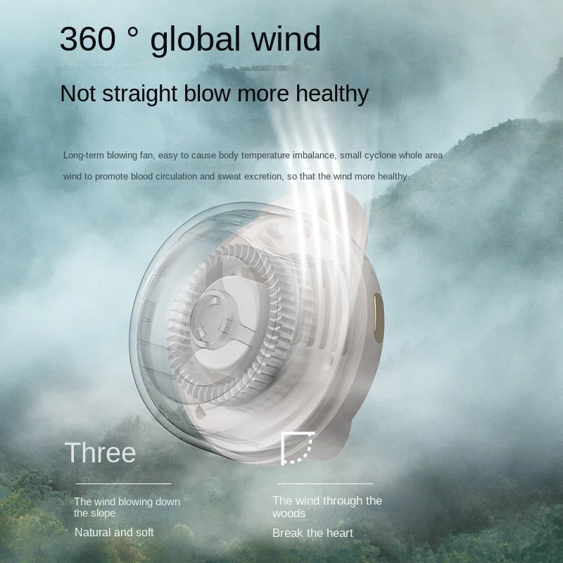 Portable Mini USB Clip-On Fan Plastic Waist Hanging Neck Travel Fan Low Noise Whirlwind Leafless Design for Outdoor Indoor Use